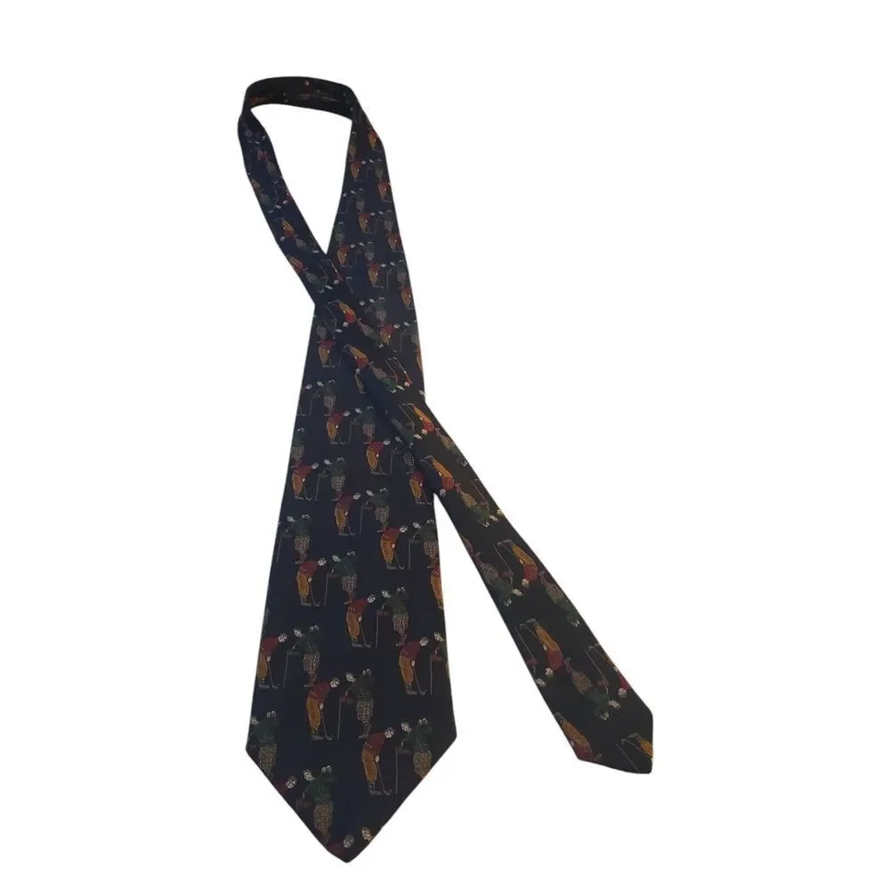 Vintage Jos A Bank Premier Collection Mens Tie Necktie Novelty Blue with Golfers